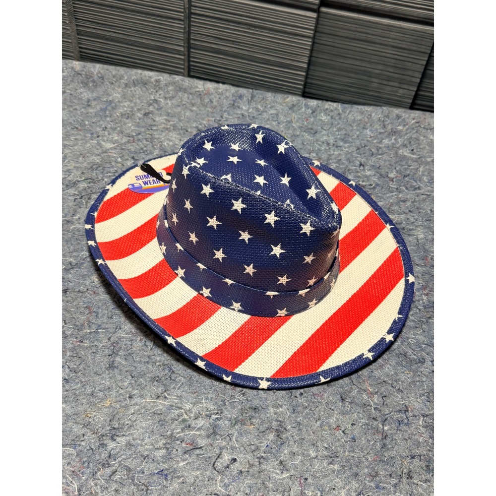 Summer Wear American Flag Cowboy Hat Stars and Stripes Patriotic Straw Fedora